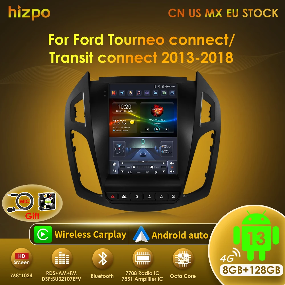 Radio 2 DIN Hizpo con Android, GPS y CarPlay – Ford Transit Connect
