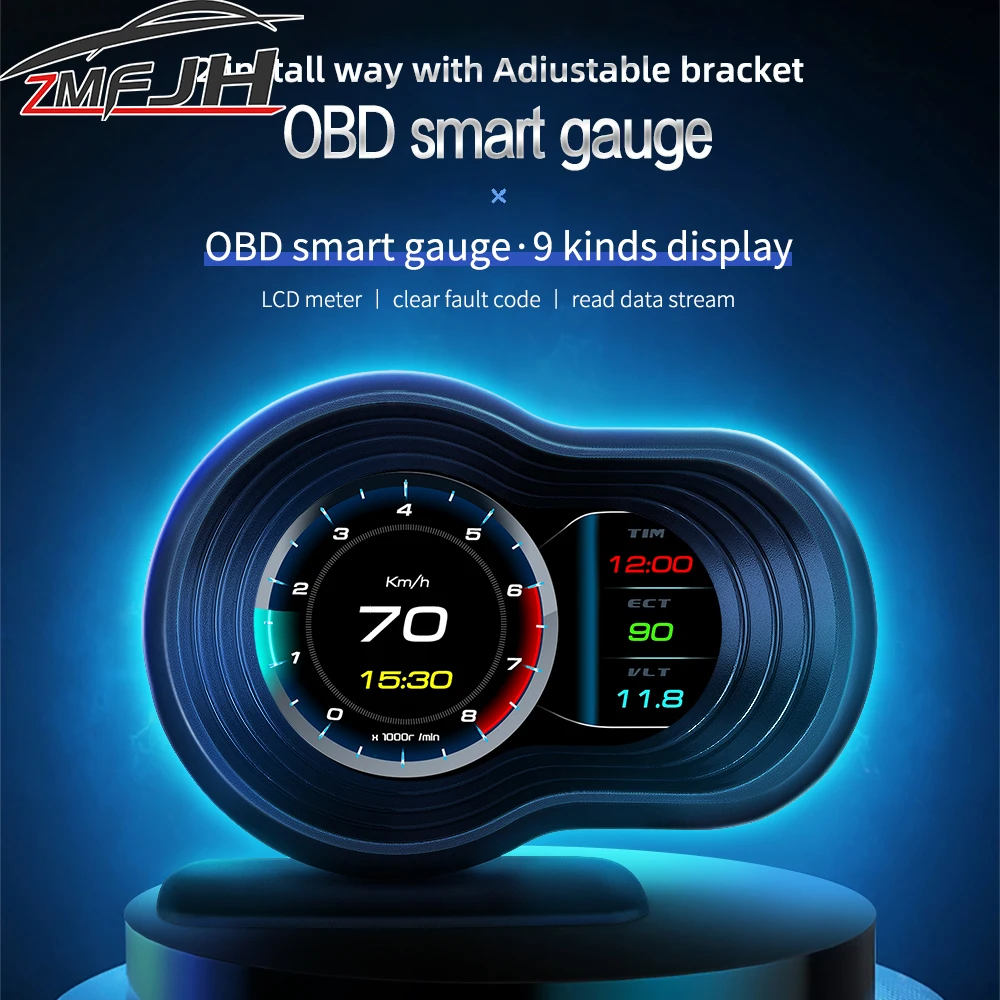 Pantalla HUD OBD F9 para coche, velocímetro multifunción LCD