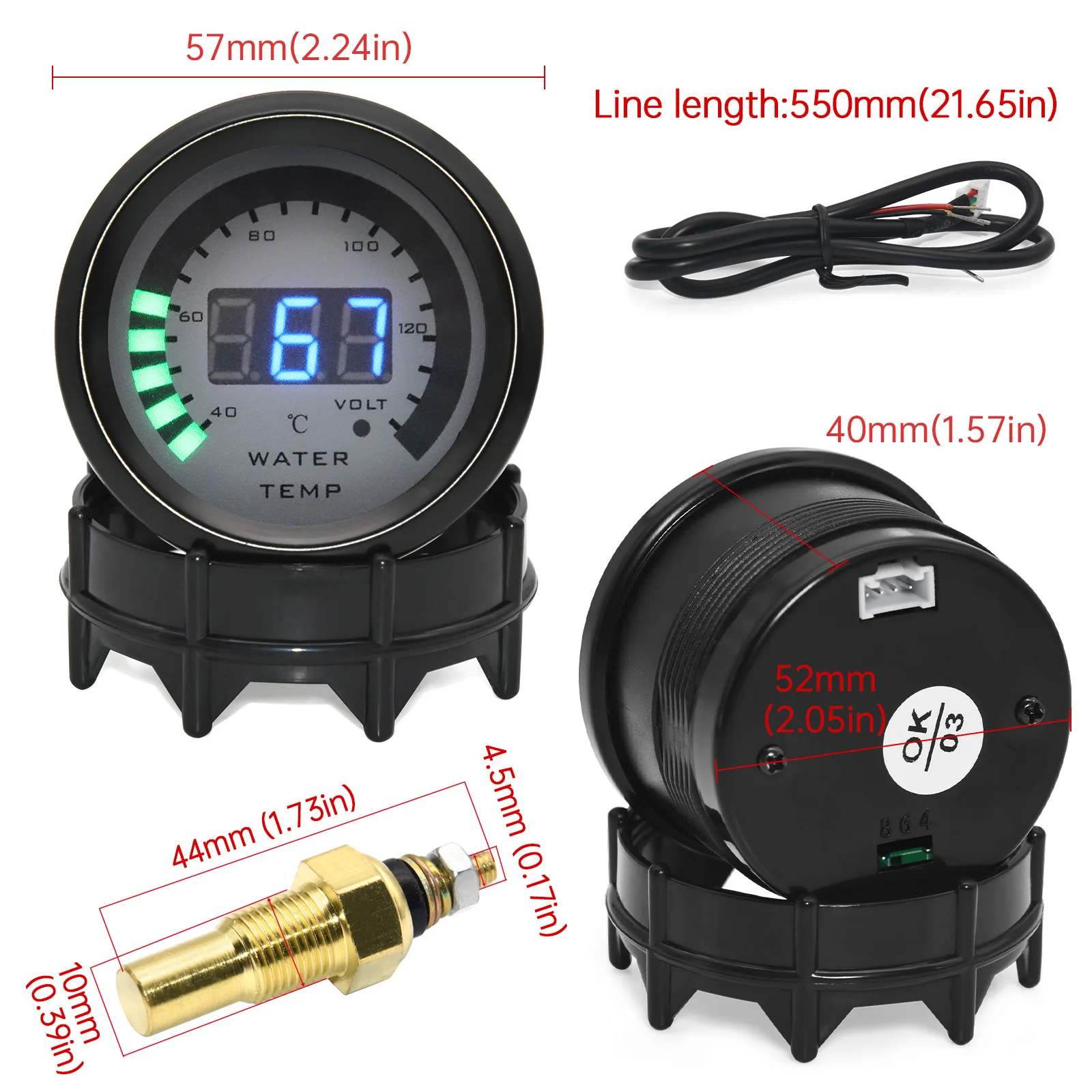 Medidor de vacío y presión de aceite 12V para turbo 52 mm - imagen 3