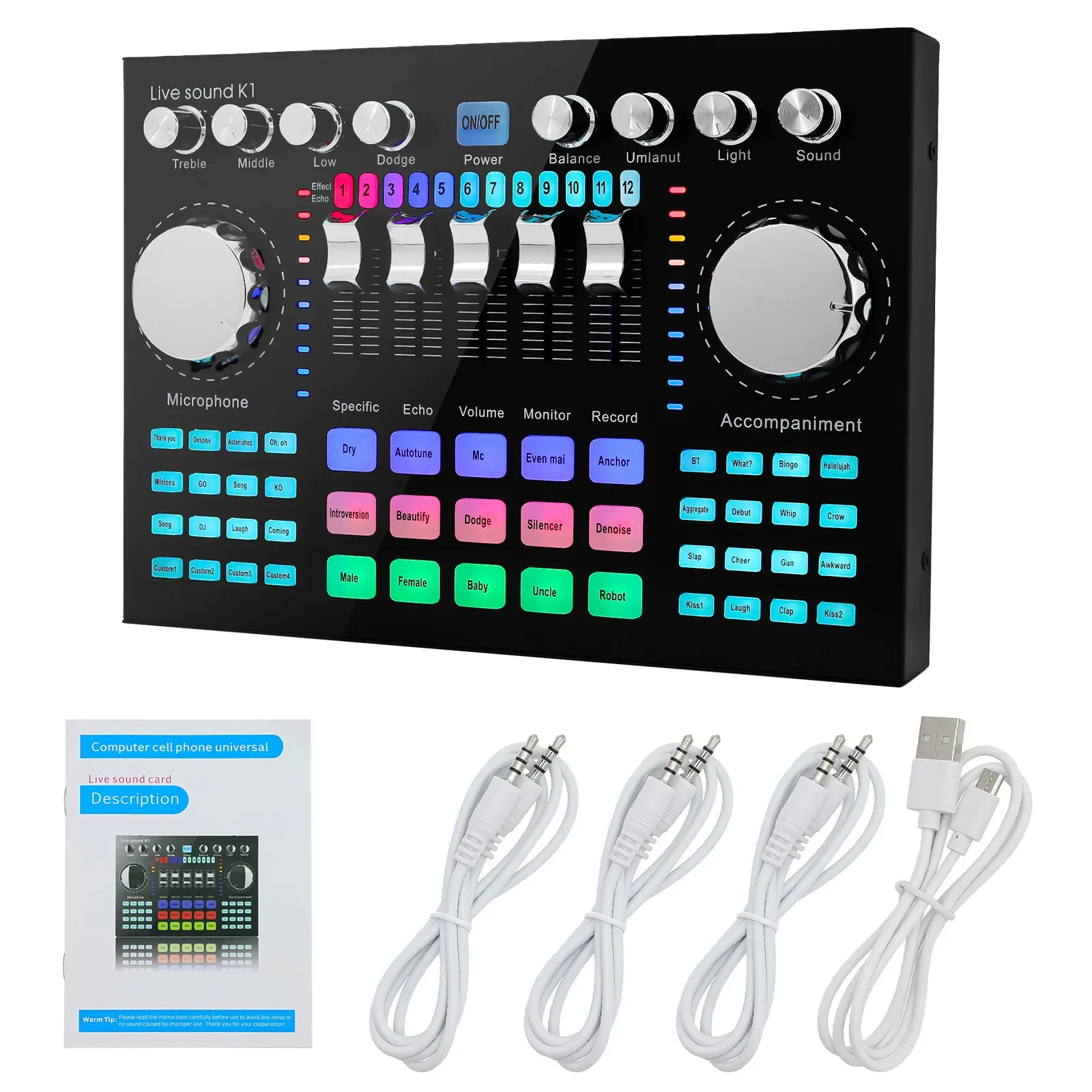K1 tarjeta de sonido profesional mezclador audio DJ efectos karaoke - imagen 4