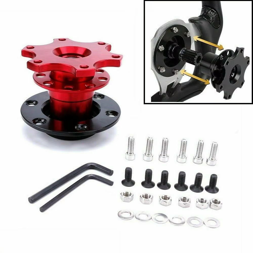 Volante deportivo universal Kit Boss con liberación rápida y cubo rojo