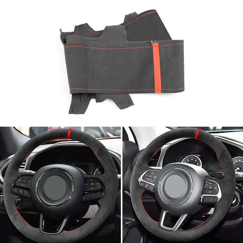Funda volante gamuza trenzada a mano Jeep Renegade – barra roja