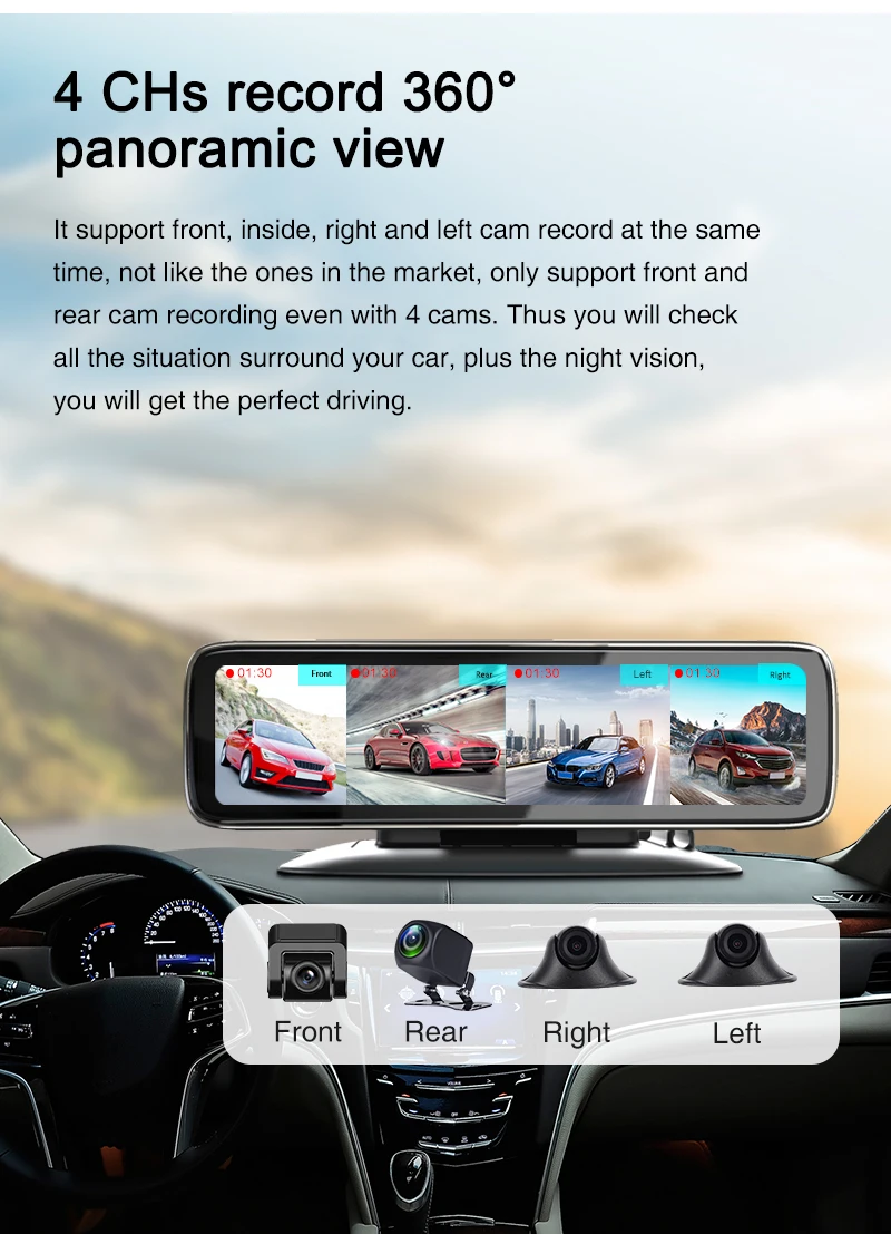 Espejo retrovisor Dash Cam 4 canales 360° con visión nocturna - imagen 5
