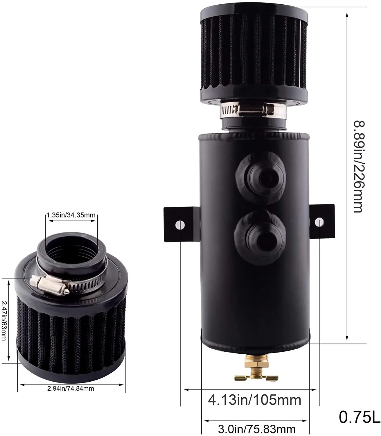 Depósito de combustible universal de aluminio negro con filtro ventilación - imagen 2