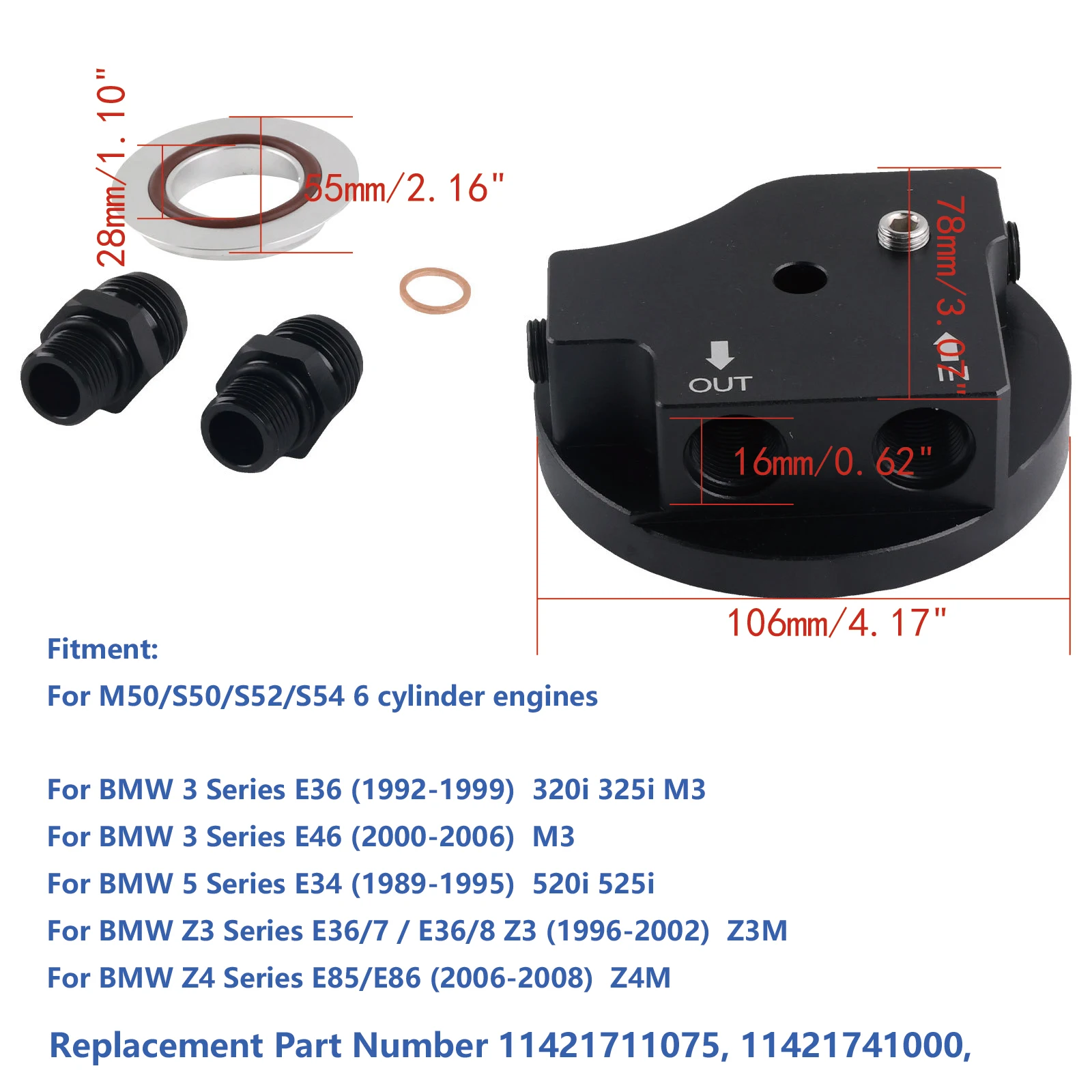 Tapa filtro aceite BMW 11421711075 para E36 E46 M50 S50 S52 S54 - imagen 3