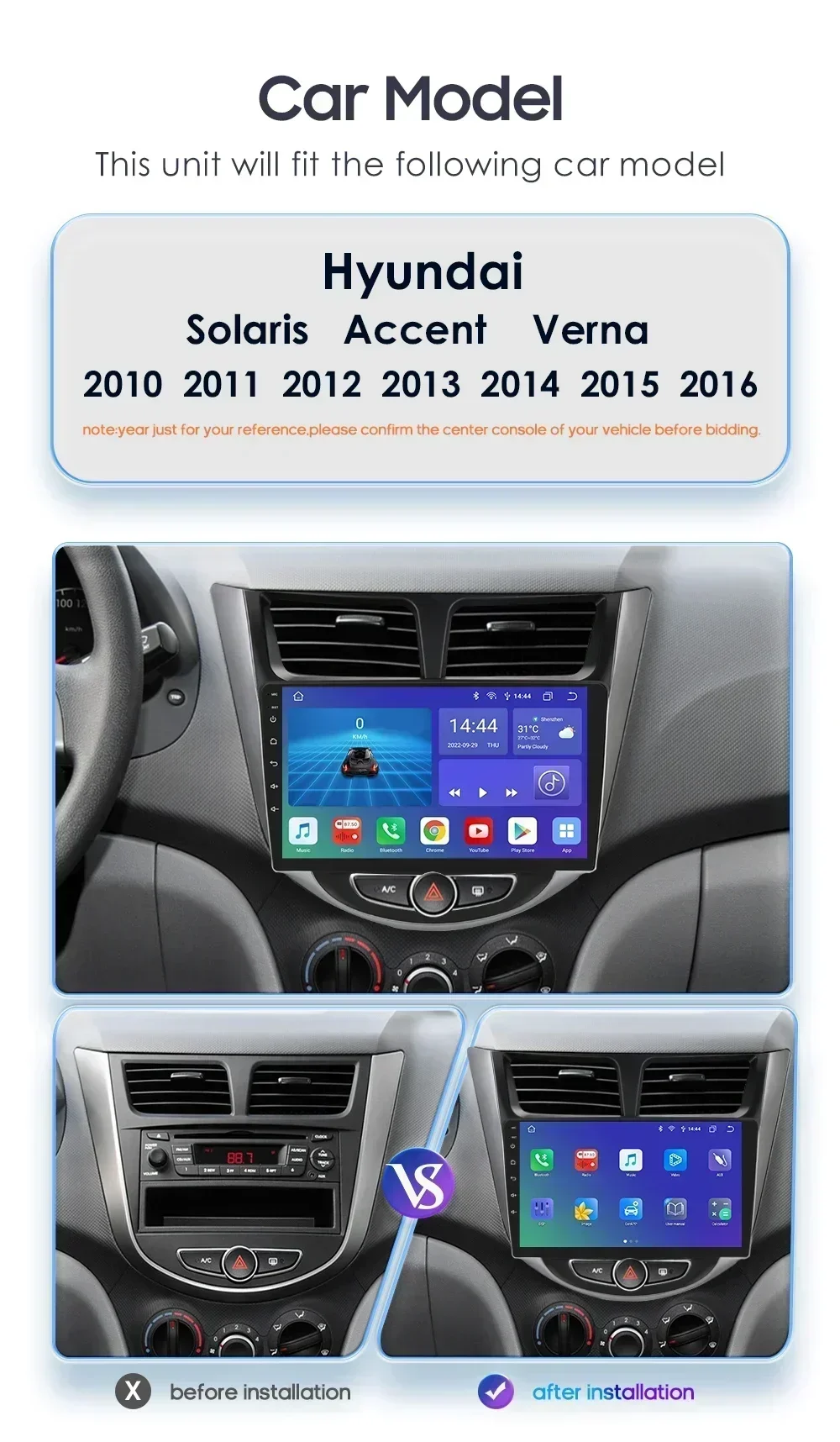 Hizpo Radio 2 DIN Android 13 con GPS para Hyundai Solaris 2010-2016 - imagen 2