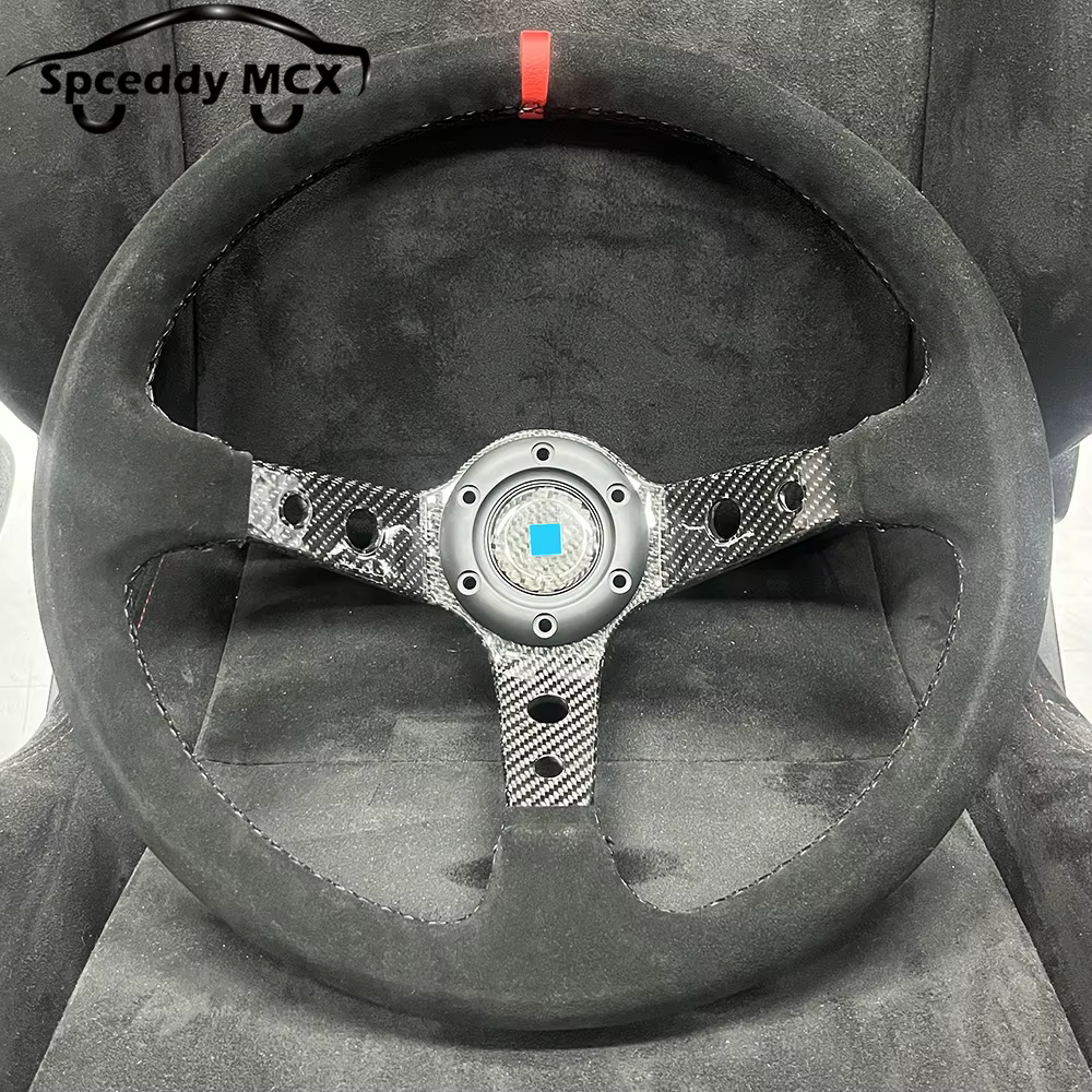Volante racing deep dish 350mm piel-carbono rojo Compatible BMW E46 Golf MK5