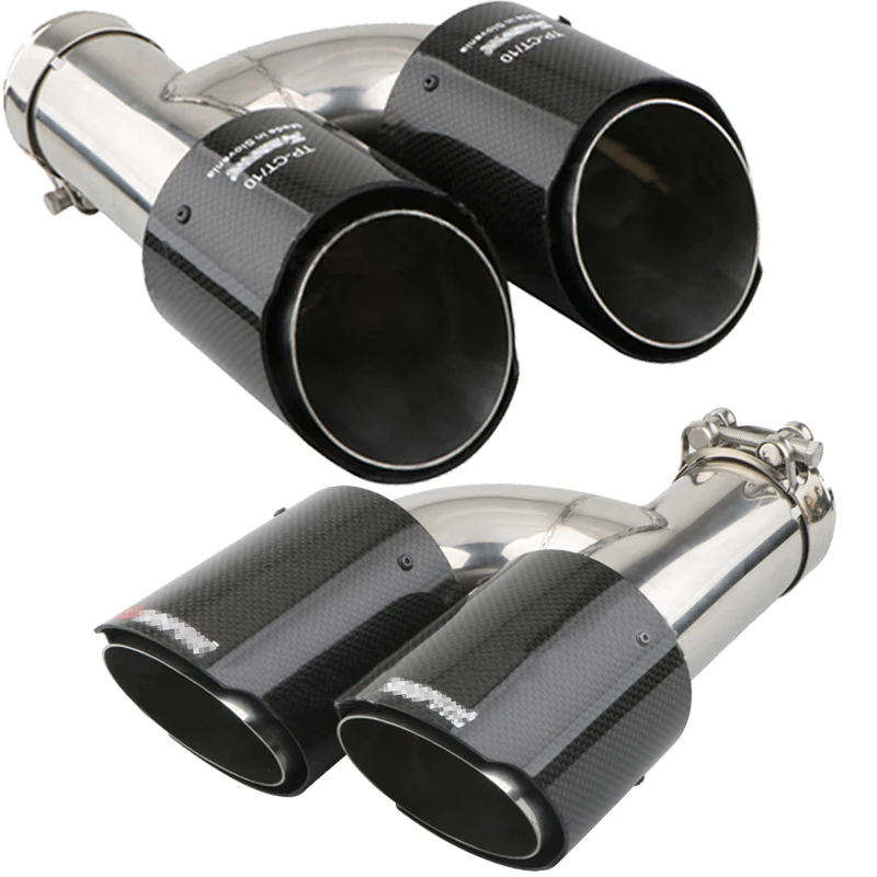 Silenciador universal doble salida H - Acero inoxidable brillo fibra de carbono - imagen 4