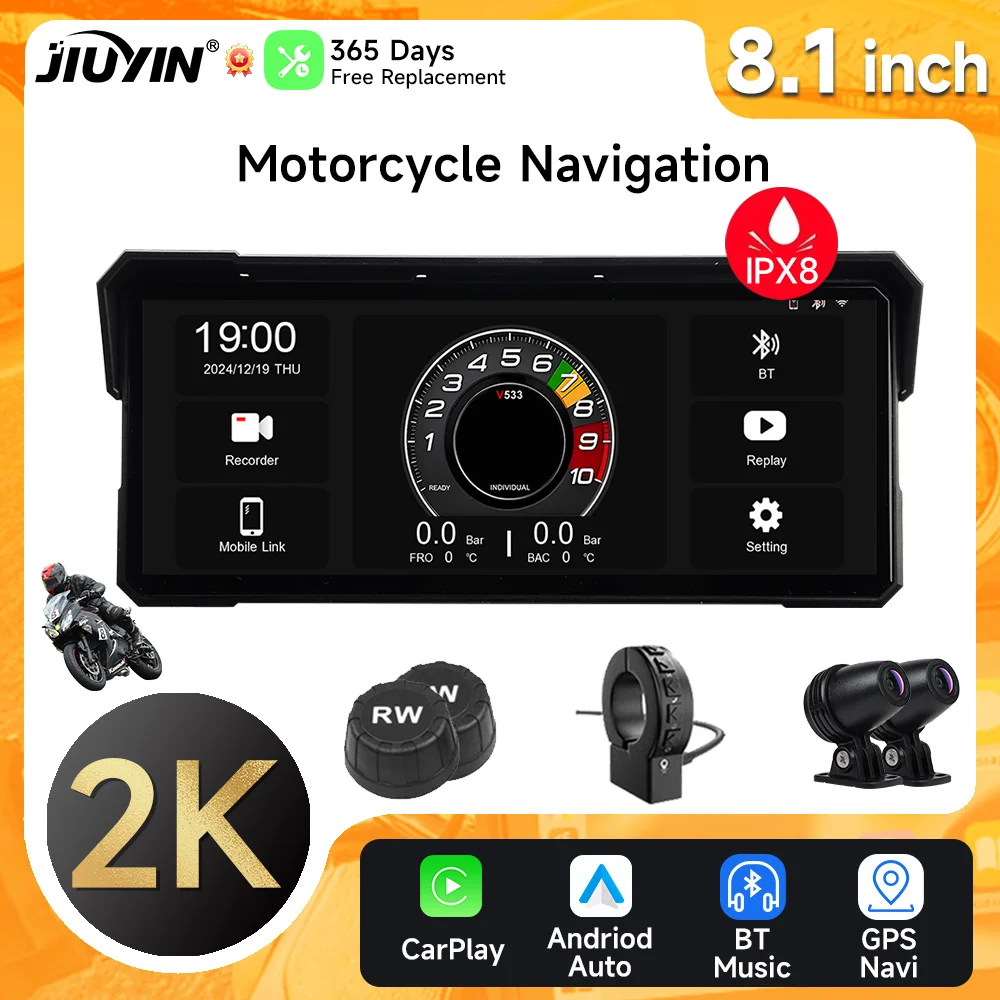 Navegador GPS moto impermeable IPX8 – Carplay, Android Auto, DVR 2K