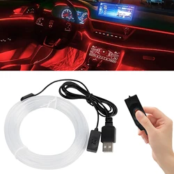 Luz ambiental de fibra óptica USB de 5M, RGB, controlado por voz, decorativa, Interior del coche, consola central, Panel de instrumentos, lámpara de neón ambiental