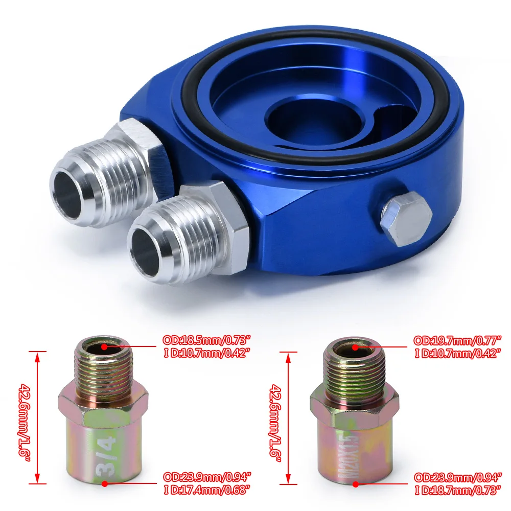 WLR RACING Universal de aluminio AN10 Sandwich filtro adaptador de aceite placa de refrigeración Kit con 3/4-16 UNF, montaje M20 x 1,5 WLR6721 - imagen 5