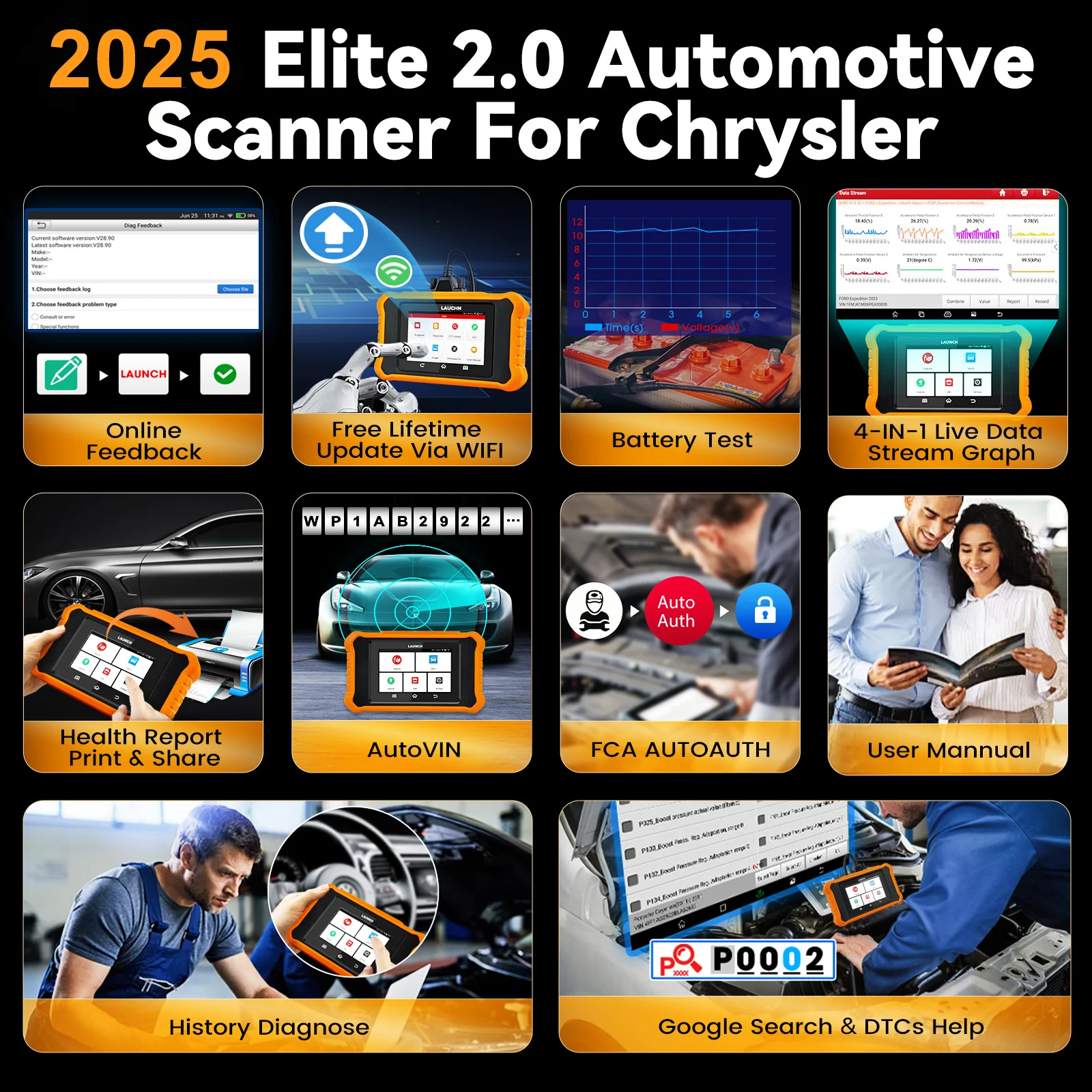 Escáner OBD2 LAUNCH X431 Creader Elite FCA para Chrysler Dodge Jeep - imagen 5