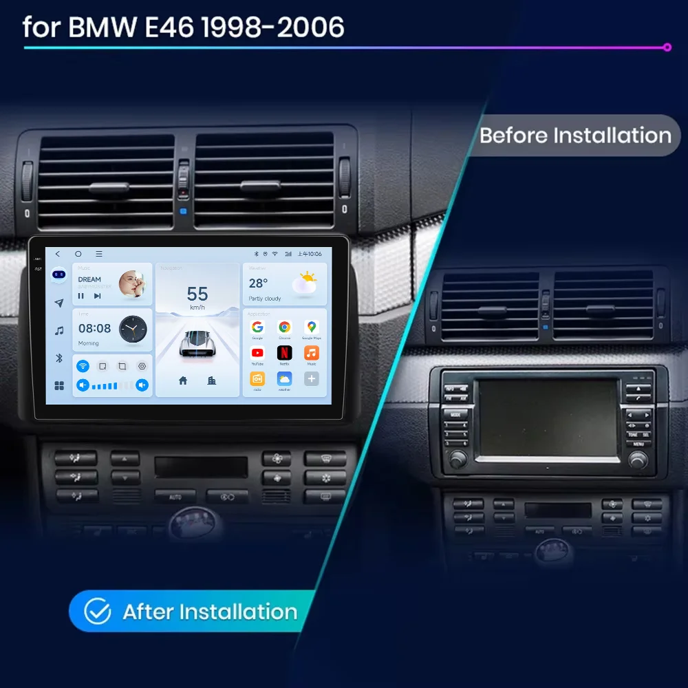 JIUYIN Radio 2 DIN Android 14 con CarPlay para BMW E46 1998-2006 - imagen 4