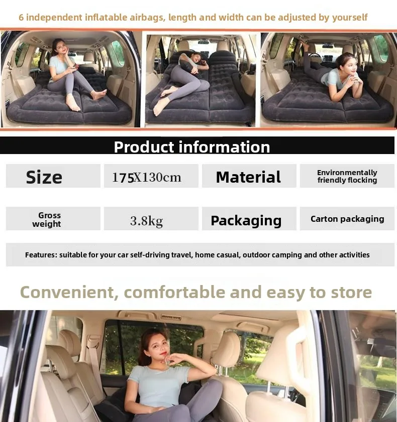 Cama inflable instalada en el maletero del coche