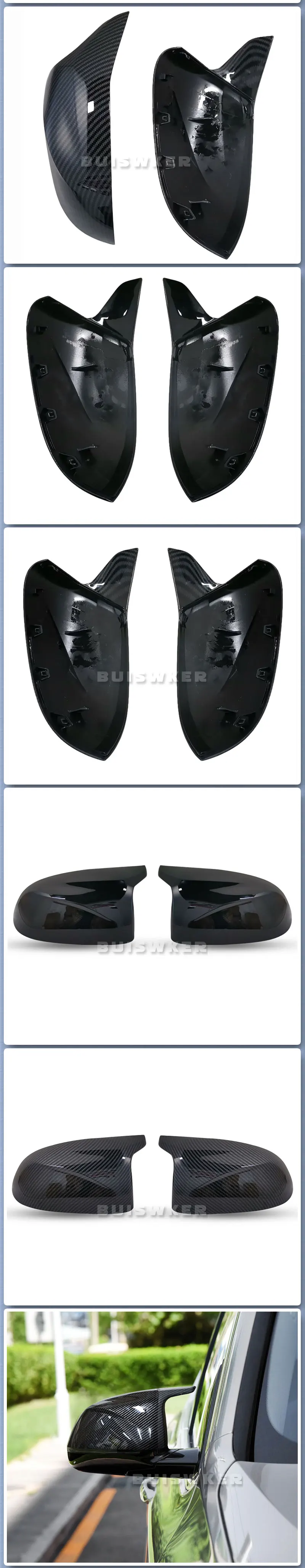 Vista frontal de cubiertas de espejo carbono para BMW X5