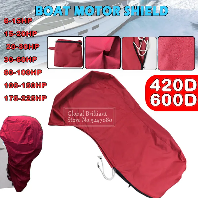 Cubierta motor fueraborda 420D impermeable 6-225HP anti-viento roja