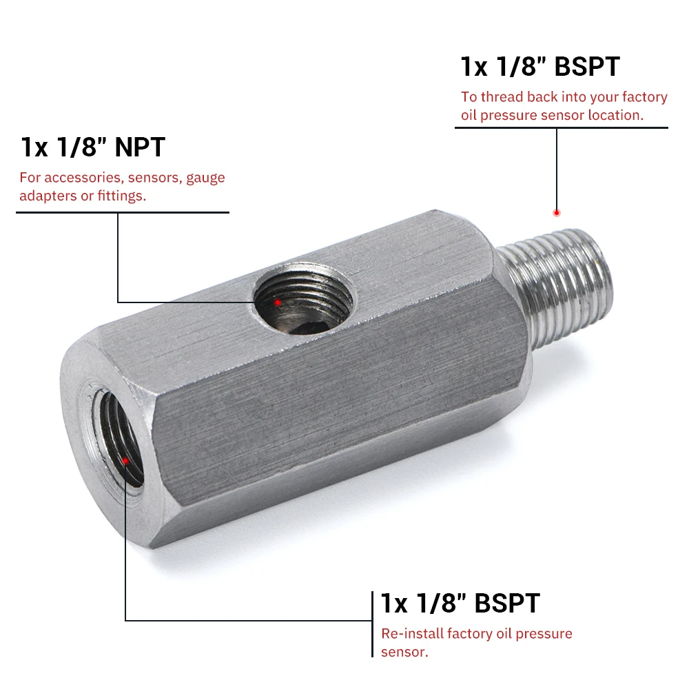 PQY OGA02 Adaptador en T para presión de aceite 1/8 BSPT-NPT - imagen 4