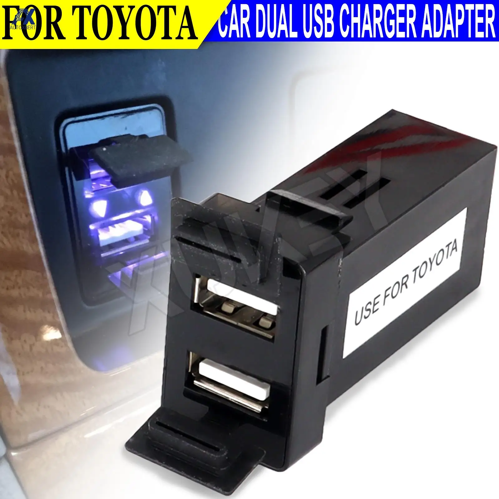 Toyota Cargador de coche USB doble 12V, 2,1A con luz LED y cubiertas