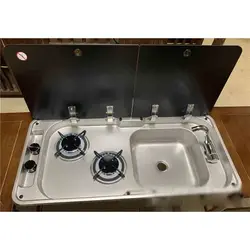 Estufa de gas para coche con fregadero rectangular, portátil