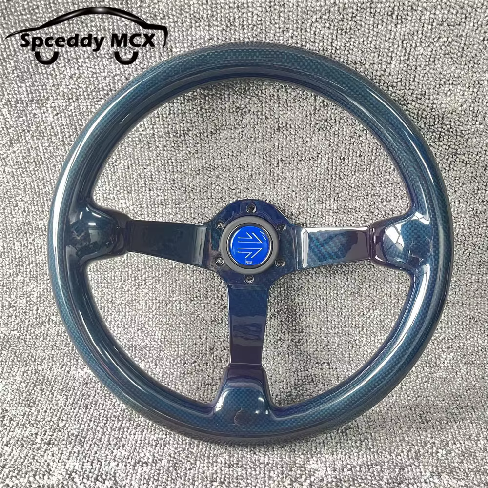 Volante deportivo fibra de carbono 340mm deep dish azul – Universal racing