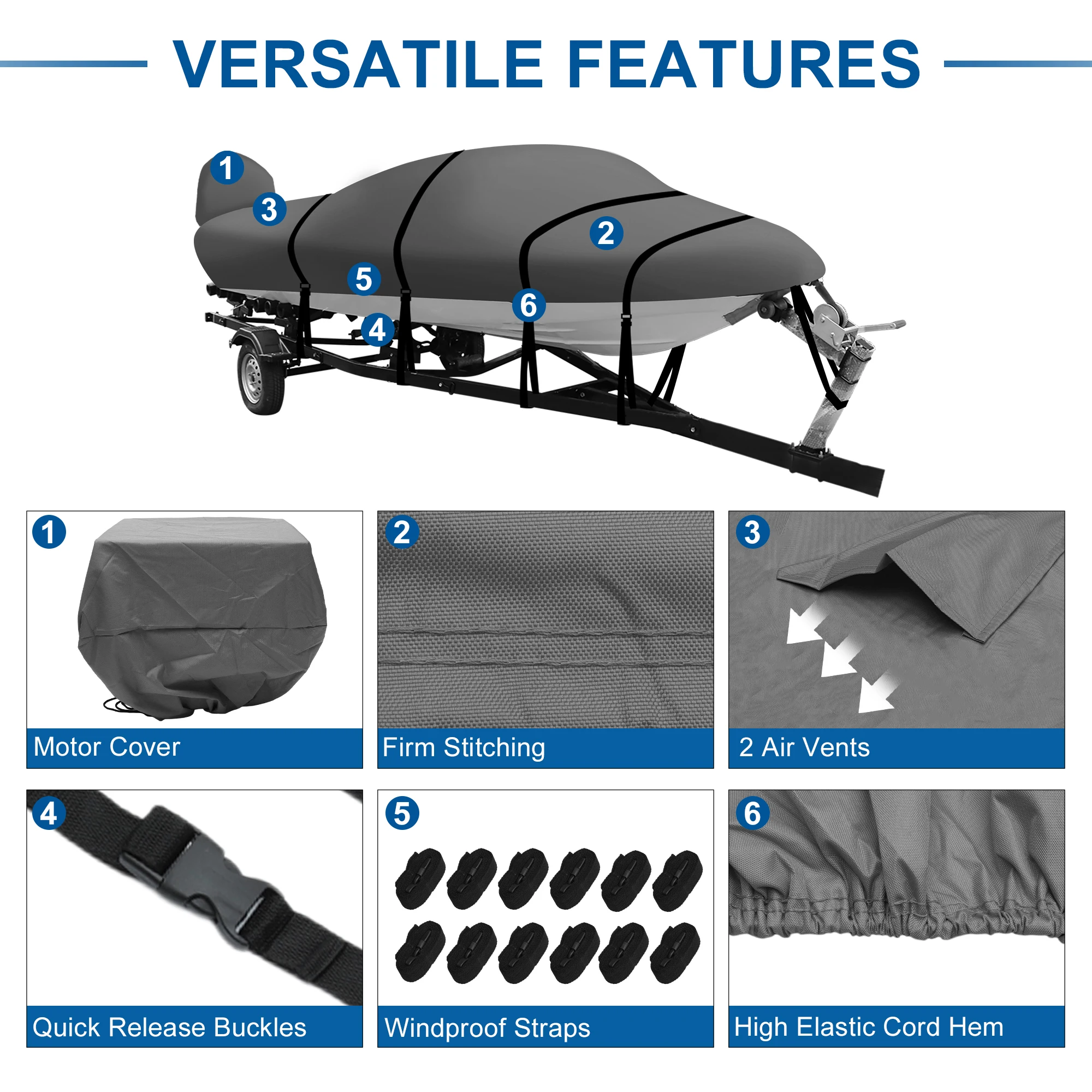 Cubierta de barco X Autohaux 600D para Bayliner Tri-Hull – 102" - imagen 4