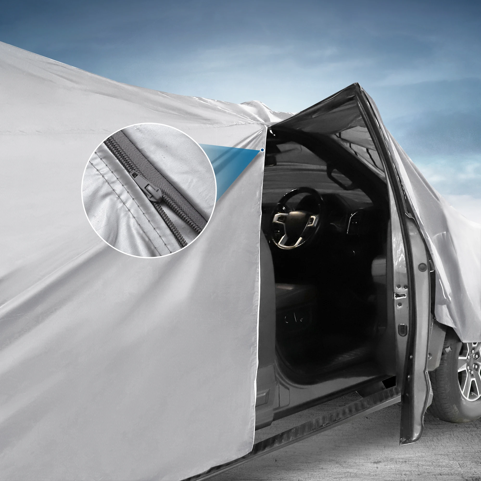 X Autohaux-cubierta de coche para Nissan Sakura Dayz, cubierta impermeable para exteriores, sol, lluvia, polvo, viento, nieve, protección con cremallera para puerta de conductor - imagen 4