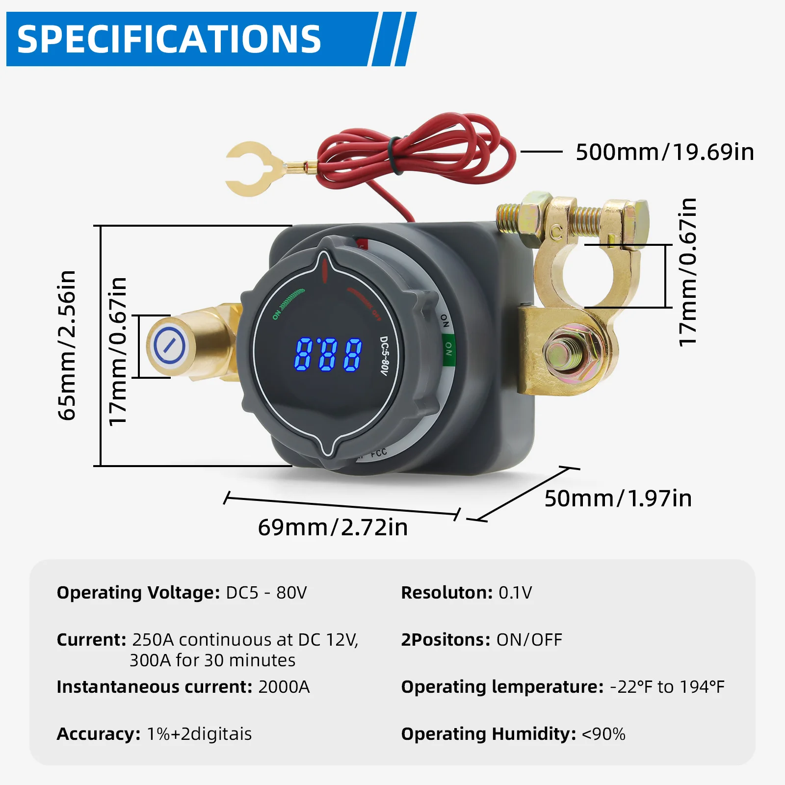 Corta corriente con voltímetro digital para batería de coche - imagen 2