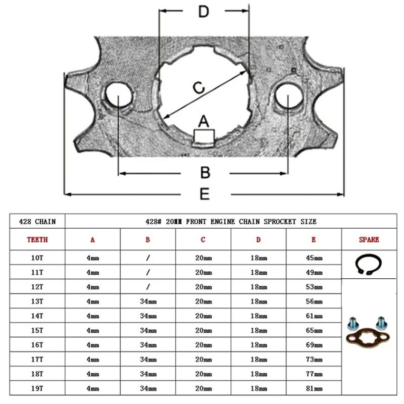Piñón de ataque 428 de 17 dientes con placa de retención y eje de 20 mm - imagen 2