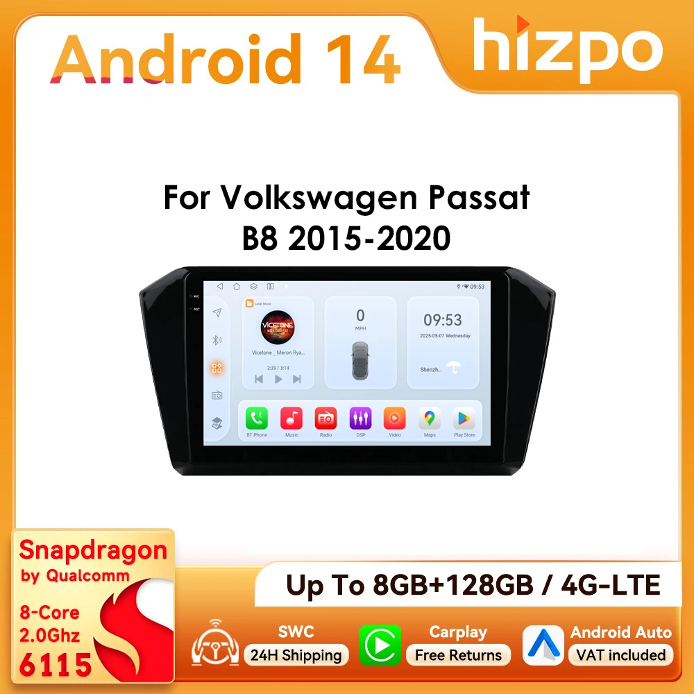 Radio 2 DIN Hizpo con CarPlay y Android Auto – VW Passat B8