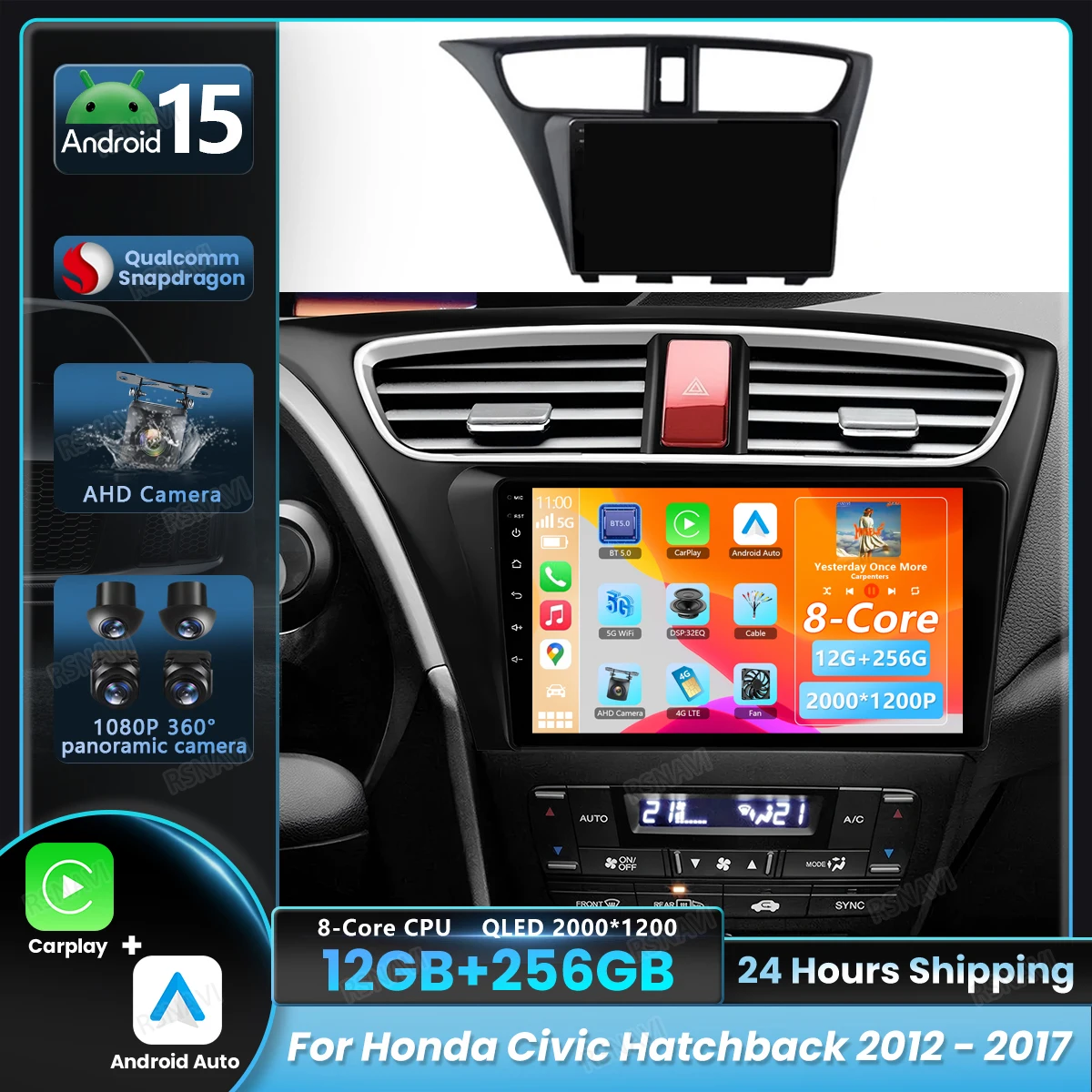 Radio Android 15 para Honda Civic Hatchback 2012-2017 con CarPlay