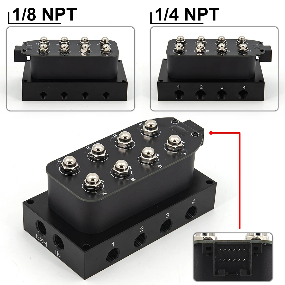 Unidad de válvula solenoide de 4 esquinas VU4 Auto de 1/4", válvula solenoide del colector de suspensión neumática (0-300psi) - imagen 4