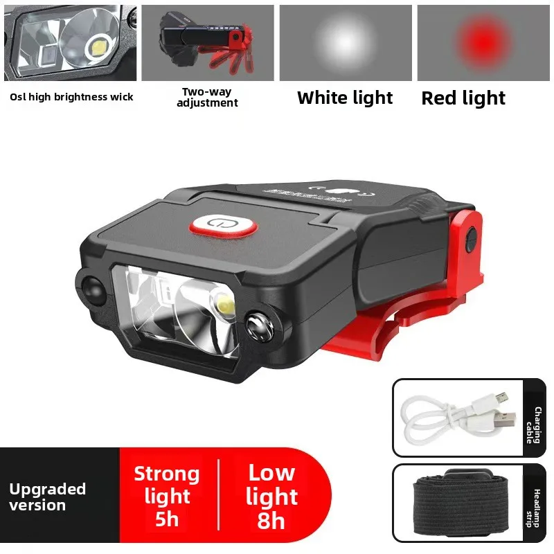 Linterna frontal LED recargable con sensor y clip para pesca