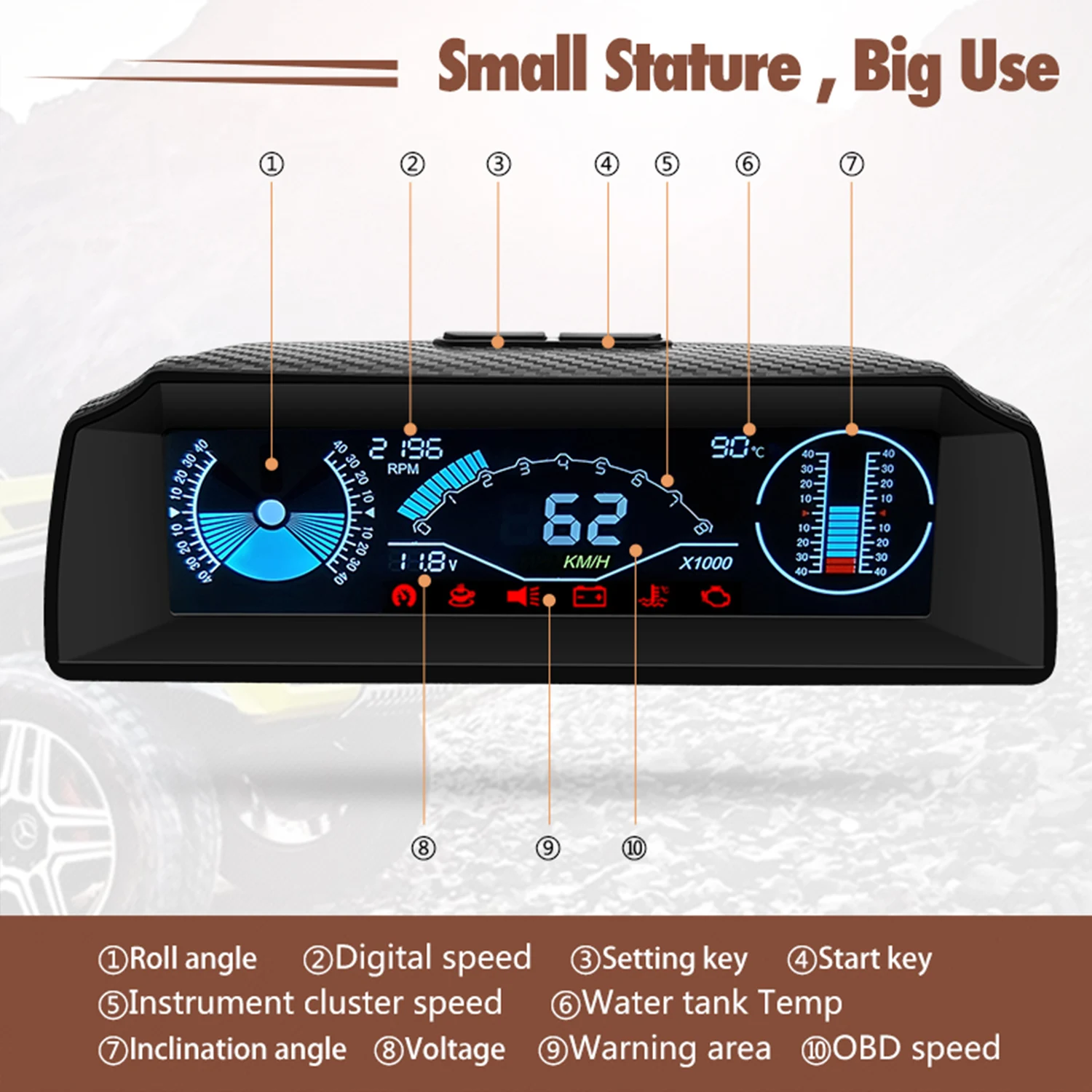 Pantalla frontal OBD X90: velocidad, pendiente y temperatura del agua - imagen 5