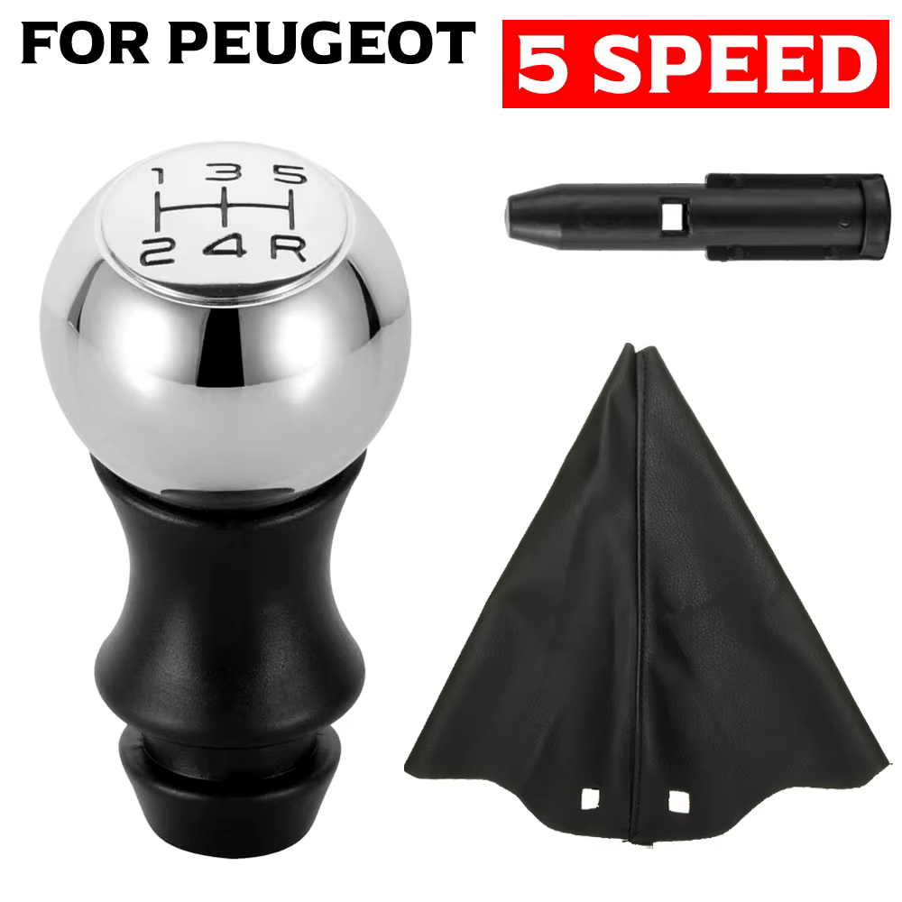 Perilla palanca cambios ABS negro con cuero – Peugeot 206 307 308 - imagen 3