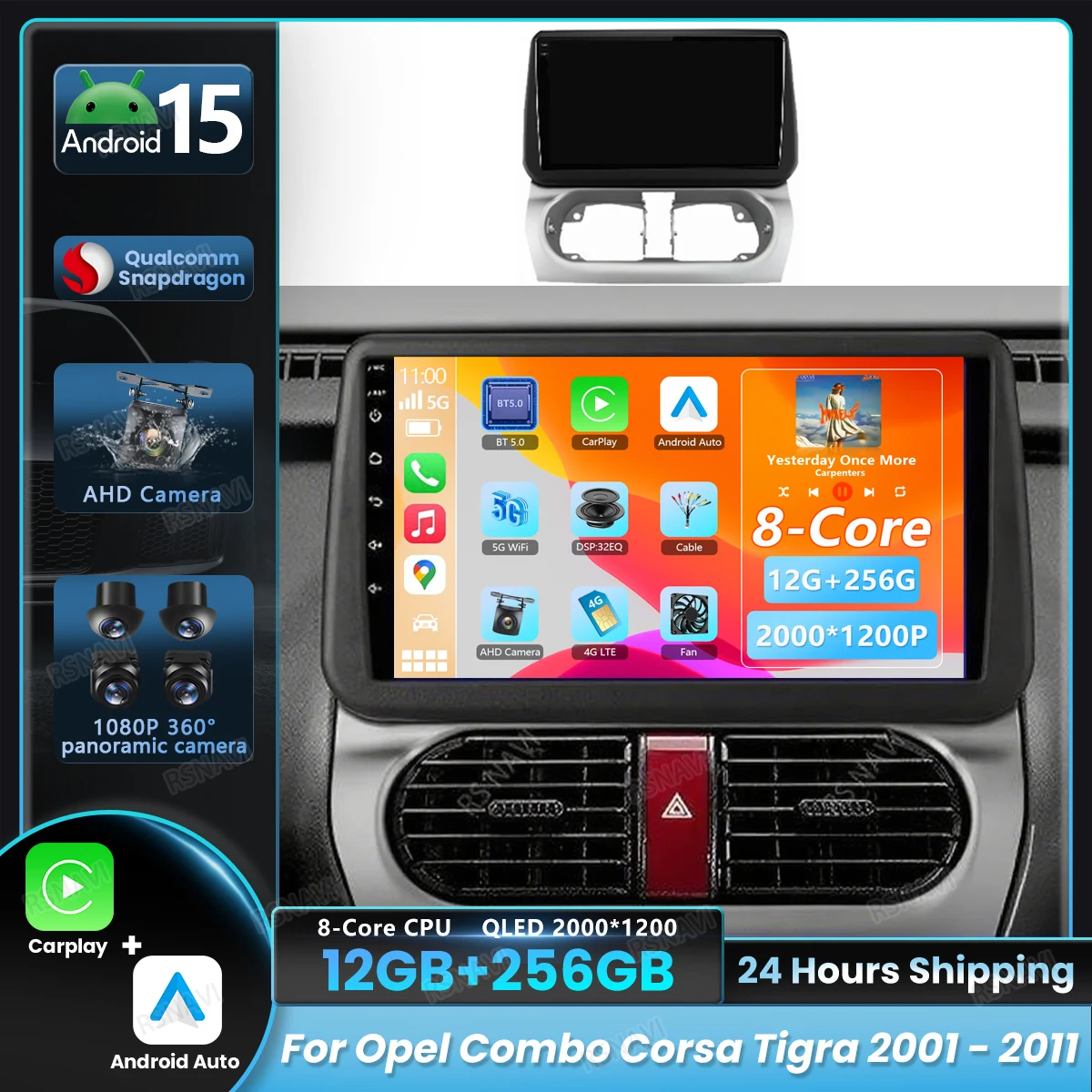 Autorradio Android 15 CarPlay 2K para Opel Corsa Combo Tigra