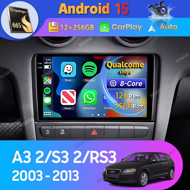 Radio Android 15 con CarPlay y GPS para Audi A3 8P