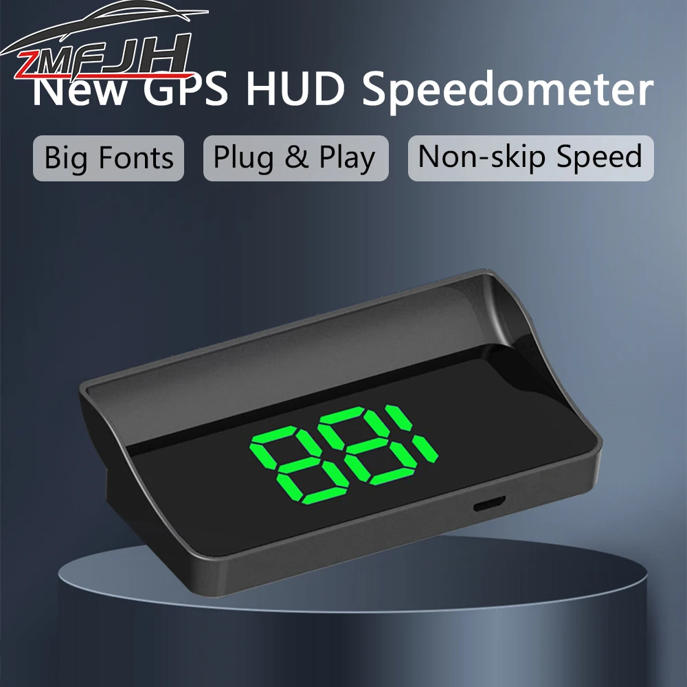 Velocímetro GPS KMH para coche, proyector de parabrisas de fuentes grandes HUD con luz blanca/verde, Plug & Play, electrónico personalizado