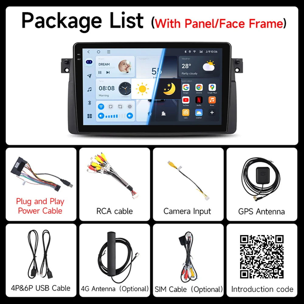 JIUYIN Radio 2 DIN Android 14 con CarPlay para BMW E46 1998-2006 - imagen 5