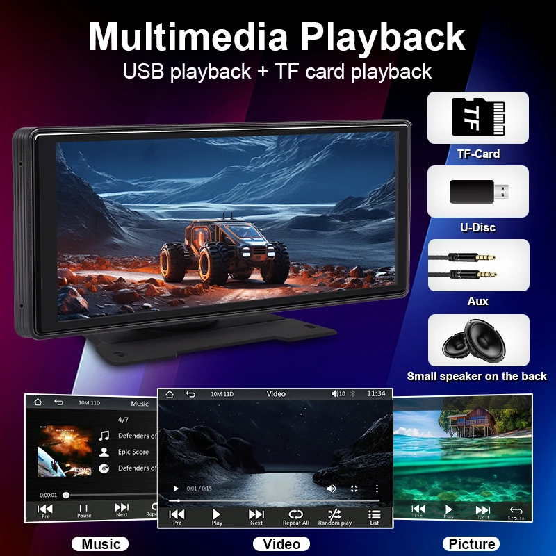 Reproductor de vídeo Multimedia con Radio para espejo de coche de 10,26 pulgadas, pantalla Universal inalámbrica Carplay Android Auto con Bluetooth AUX USB - imagen 5
