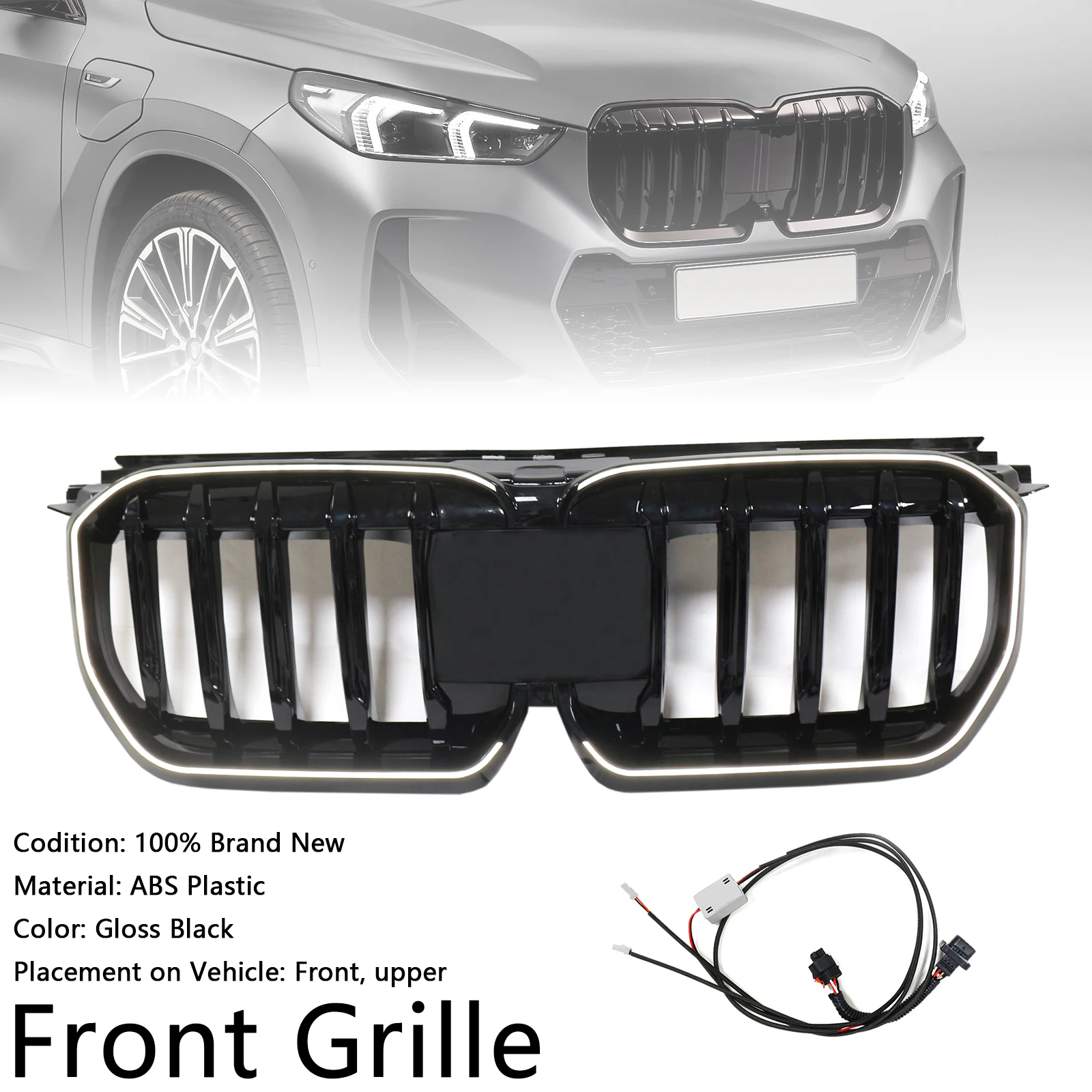 Parrilla riñón parachoques BMW X1 U11 U12 – Artudatech negro brillante