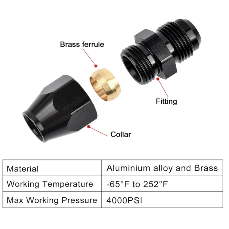Adaptador de compresión de línea dura 6AN macho a 3/8 y 5/16, aluminio negro - imagen 3