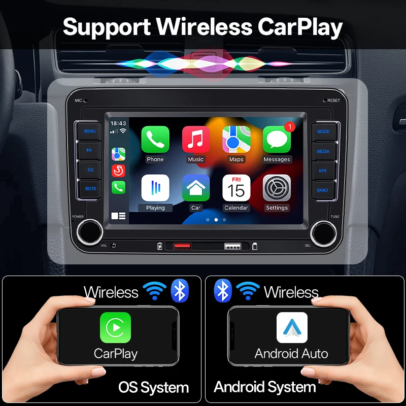 Hippcron Radio coche 2 DIN 7'' CarPlay inalámbrico Android Auto – VW Seat Skoda - imagen 3