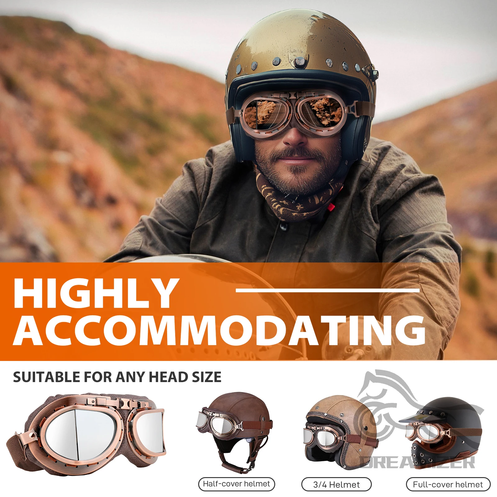 Gafas Retro para motocicleta, gafas clásicas Vintage para Harley Pilot Steampunk Bike, equipos para casco de cobre - imagen 2