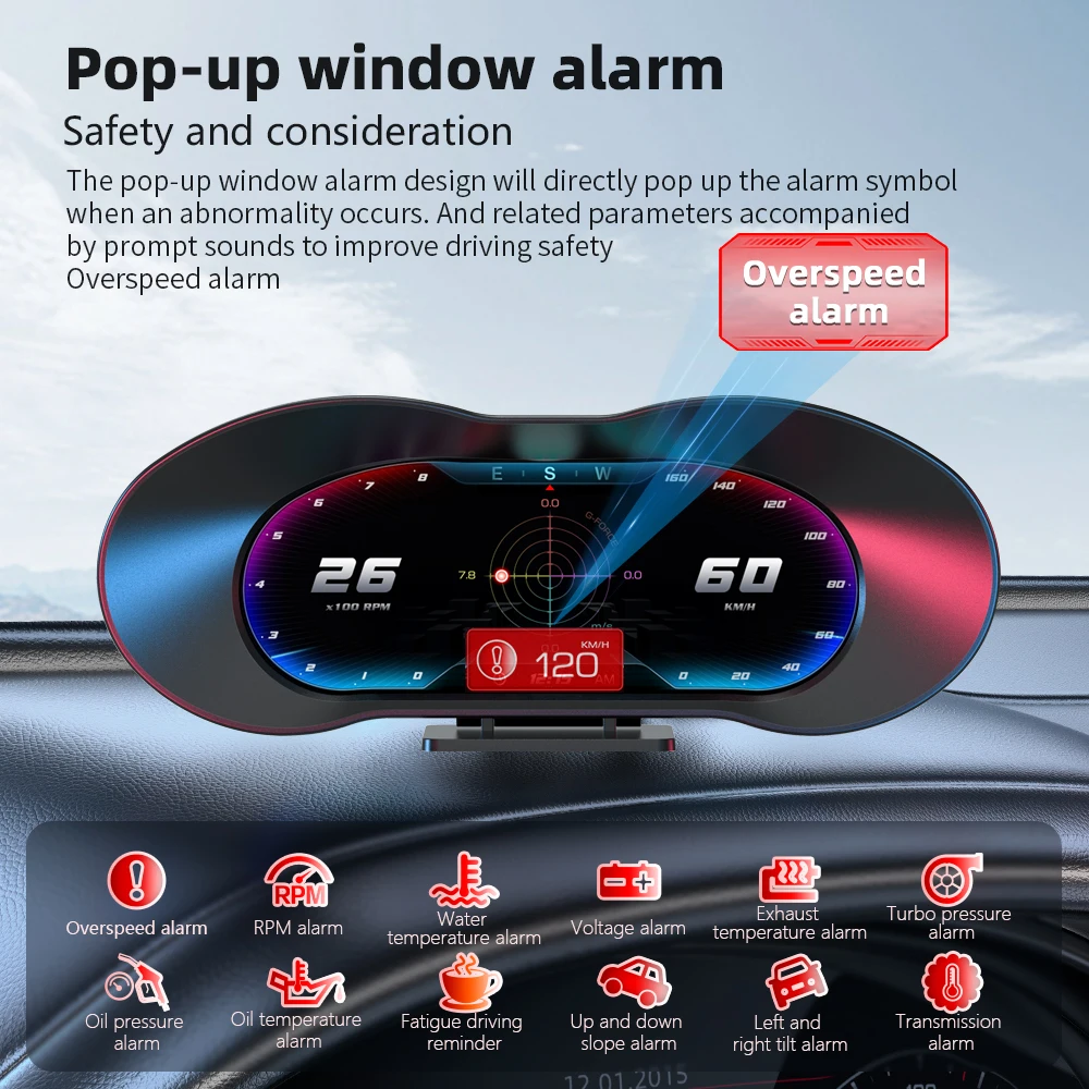 HUD OBD2 velocímetro rpm temperatura aceite agua - imagen 4