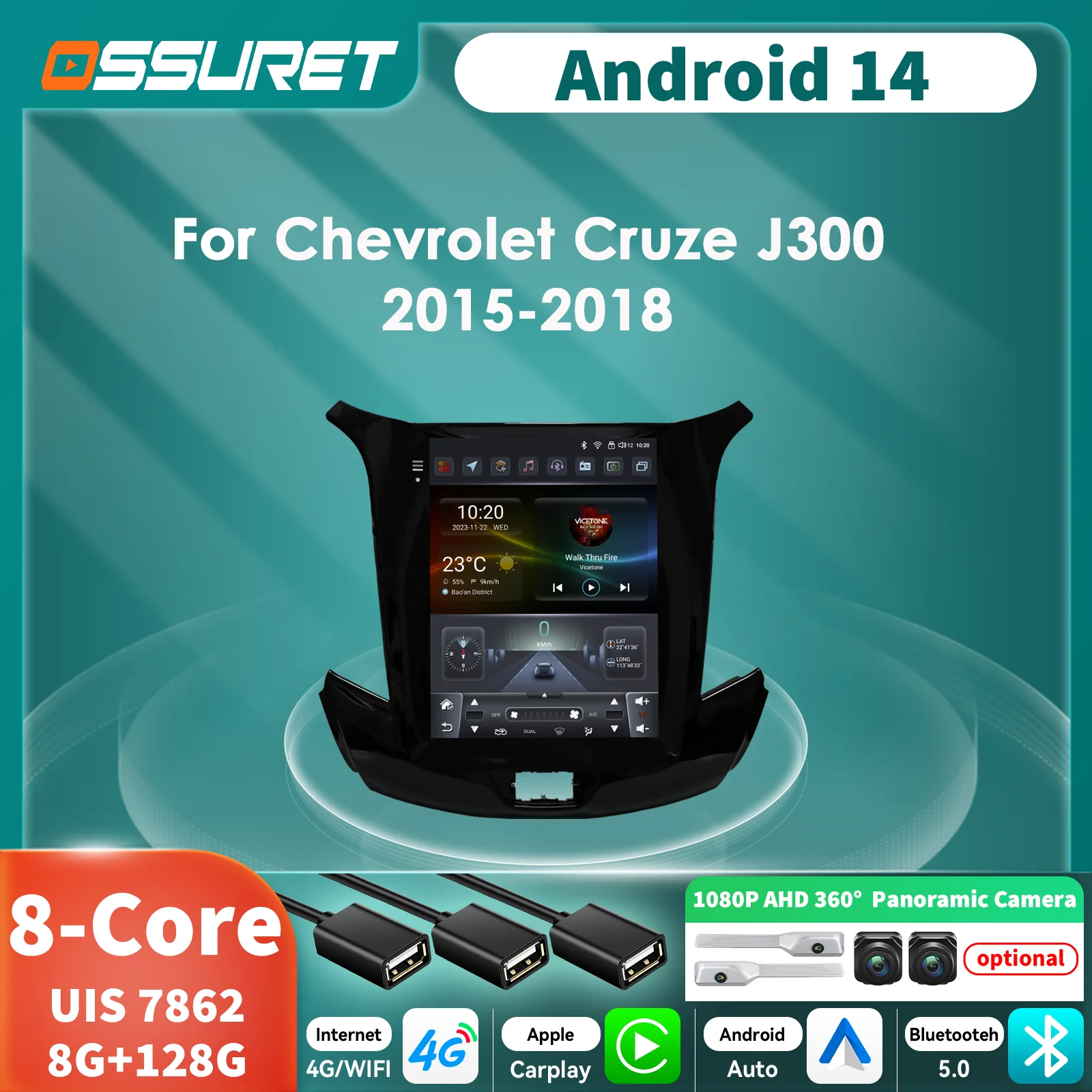 Radio Android con CarPlay para Chevrolet Cruze J300 2015-2018