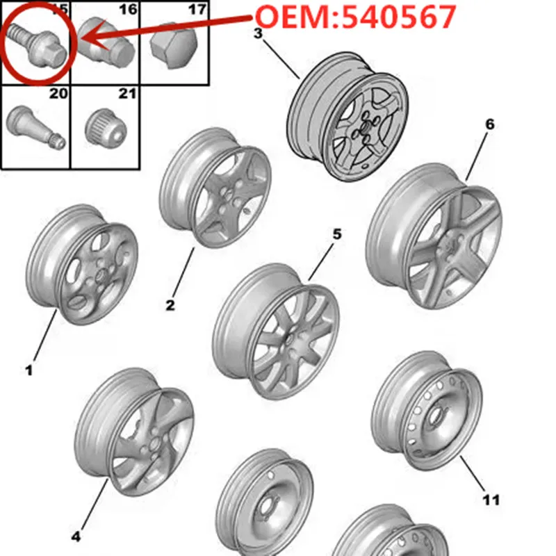 Kit pernos cubo de rueda para Peugeot 206/207/307 y Citroën C4/C5 - imagen 4