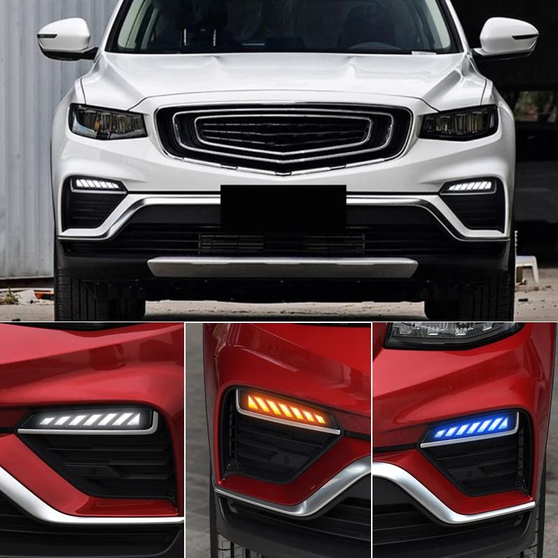 Luz de circulación diurna Led DRL para coche Geely Atlas PRO 2019 2020 2021, luz diurna con lámpara de señal de giro amarilla y modo nocturno azul - imagen 5