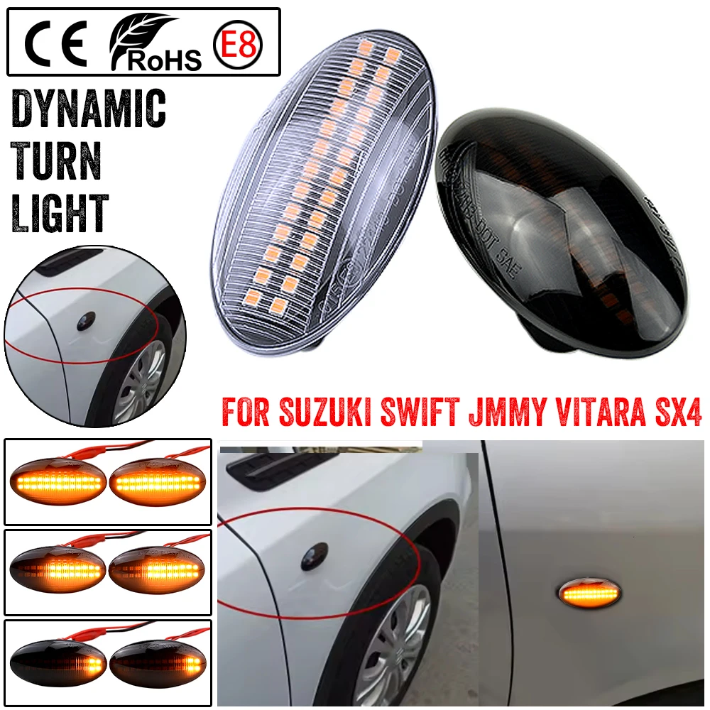 2 uds marcador lateral LED dinámico luces de señal de giro indicadorámbar repetidor luces de coche para Suzuki Swift Jimmy Vitara SX4