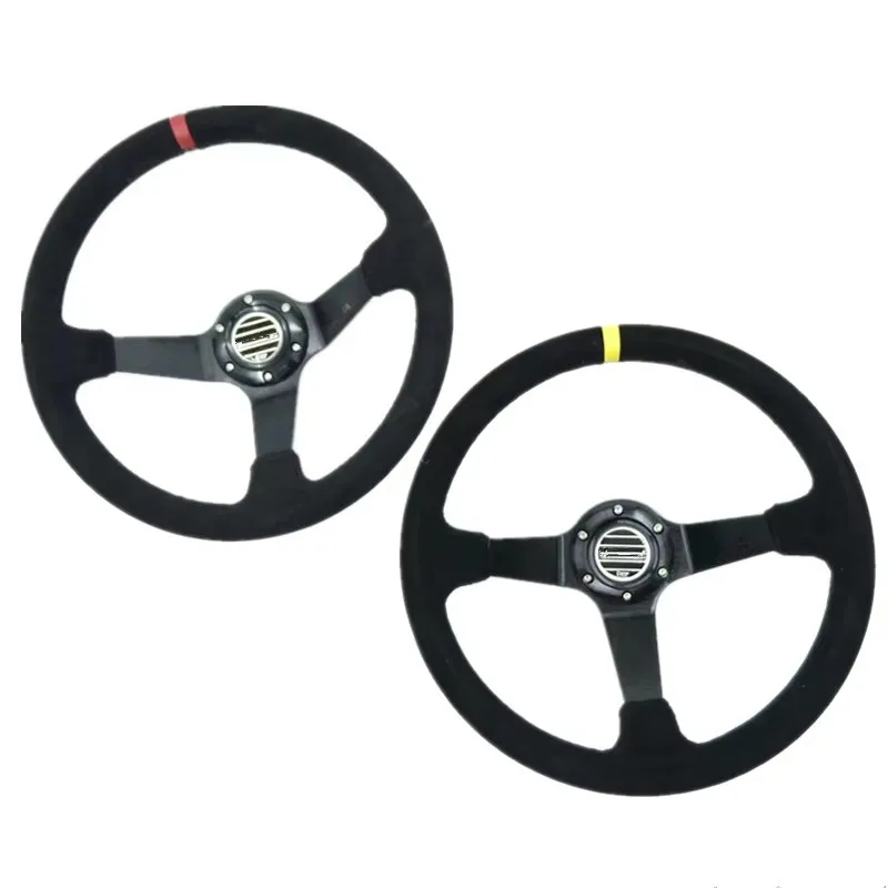 Volante racing 350mm con aro de ante rojo y azul universal