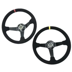 Volante racing 350mm con aro de ante rojo y azul universal